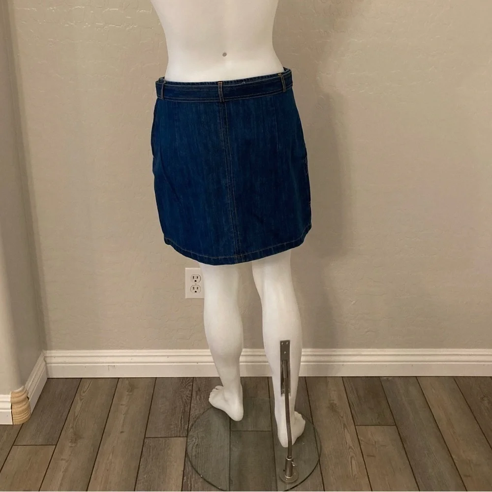 Bishop + Young Retro Blue Belted Denim Skirt Size 8